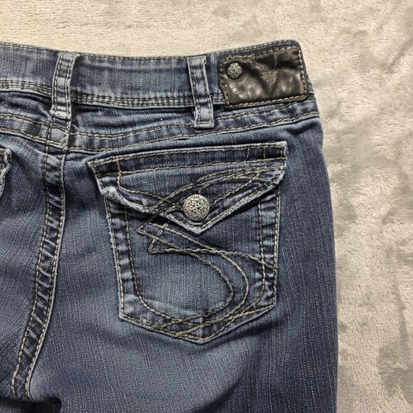 Silver Jeans Womens Size 31x32 Dark Wash Suki Surplus Bootcut Flap PocketCowgirl - Picture 4 of 12